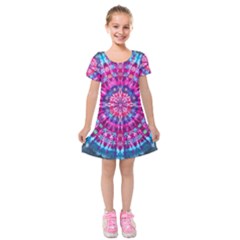 Red Blue Tie Dye Kaleidoscope Opaque Color Circle Kids  Short Sleeve Velvet Dress by Mariart