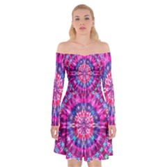 Red Blue Tie Dye Kaleidoscope Opaque Color Circle Off Shoulder Skater Dress