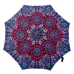 Red Purple Tie Dye Kaleidoscope Opaque Color Hook Handle Umbrellas (medium)