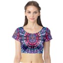 Red Purple Tie Dye Kaleidoscope Opaque Color Short Sleeve Crop Top (Tight Fit) View1