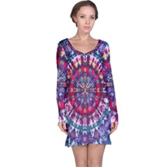 Red Purple Tie Dye Kaleidoscope Opaque Color Long Sleeve Nightdress by Mariart