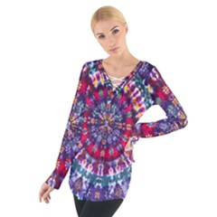 Red Purple Tie Dye Kaleidoscope Opaque Color Women s Tie Up Tee by Mariart