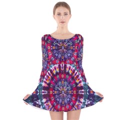 Red Purple Tie Dye Kaleidoscope Opaque Color Long Sleeve Velvet Skater Dress by Mariart