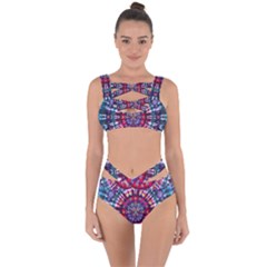 Red Purple Tie Dye Kaleidoscope Opaque Color Bandaged Up Bikini Set 