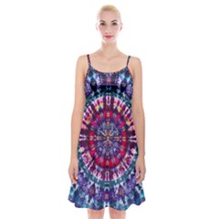 Red Purple Tie Dye Kaleidoscope Opaque Color Spaghetti Strap Velvet Dress