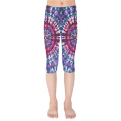 Red Purple Tie Dye Kaleidoscope Opaque Color Kids  Capri Leggings 