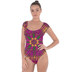 Feather Stars Mandala Pop Art Short Sleeve Leotard  by pepitasart