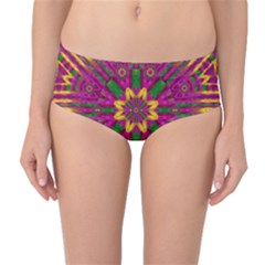 Feather Stars Mandala Pop Art Mid-waist Bikini Bottoms by pepitasart