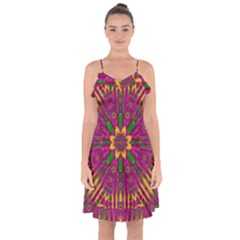 Feather Stars Mandala Pop Art Ruffle Detail Chiffon Dress