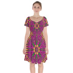 Feather Stars Mandala Pop Art Short Sleeve Bardot Dress by pepitasart