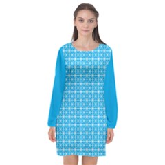 Simple Rectangular Pattern Long Sleeve Chiffon Shift Dress 