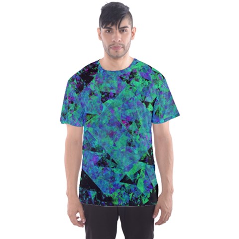 Blue And Green Tiles On Black Background Men s Sports Mesh Tee by traceyleeartdesigns