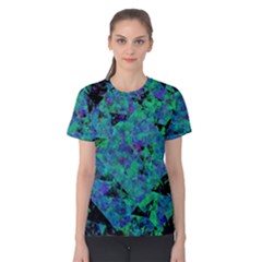 Blue And Green Tiles On Black Background Women s Cotton Tee