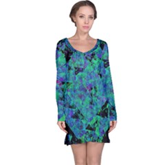 Blue And Green Tiles On Black Background Long Sleeve Nightdress