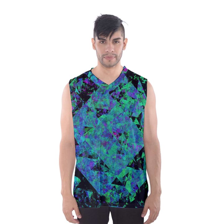 Blue And Green Tiles on black background Men s Basketball Tank Top