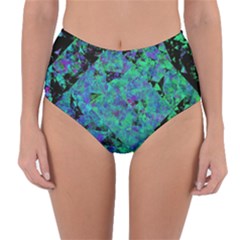 Blue And Green Tiles On Black Background Reversible High-waist Bikini Bottoms