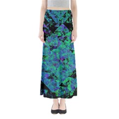 Blue And Green Tiles On Black Background Full Length Maxi Skirt by traceyleeartdesigns