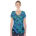 Blue And Green Tiles on black background Short Sleeve Front Detail Top View1