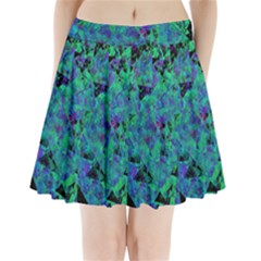 Blue And Green Tiles On Black Background Pleated Mini Skirt