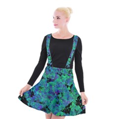 Blue And Green Tiles On Black Background Suspender Skater Skirt