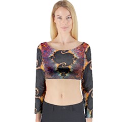 The Eye Of Julia, A Rainbow Fractal Paint Swirl Long Sleeve Crop Top by jayaprime