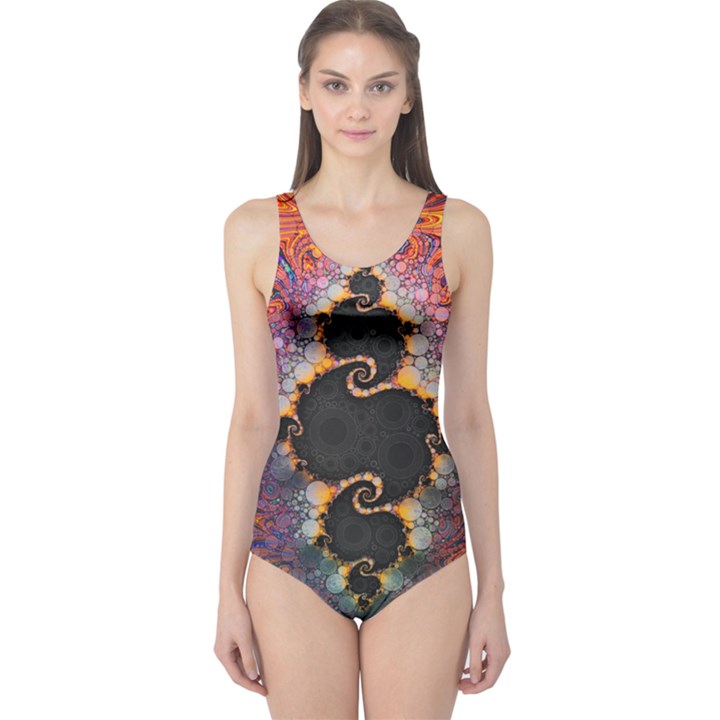 The Eye Of Julia, A Rainbow Fractal Paint Swirl One Piece Swimsuit