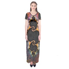 The Eye Of Julia, A Rainbow Fractal Paint Swirl Short Sleeve Maxi Dress by jayaprime