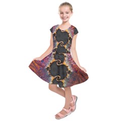 The Eye Of Julia, A Rainbow Fractal Paint Swirl Kids  Short Sleeve Dress by jayaprime