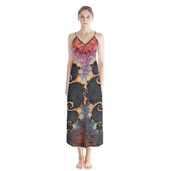 The Eye Of Julia, A Rainbow Fractal Paint Swirl Button Up Chiffon Maxi Dress