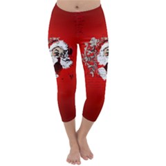 Funny Santa Claus  On Red Background Capri Winter Leggings  by FantasyWorld7