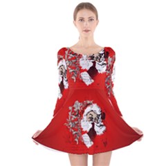 Funny Santa Claus  On Red Background Long Sleeve Velvet Skater Dress by FantasyWorld7