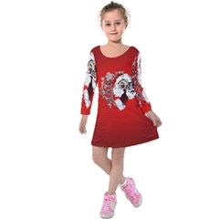 Funny Santa Claus  On Red Background Kids  Long Sleeve Velvet Dress by FantasyWorld7