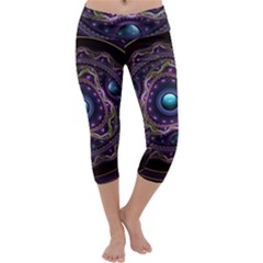 Beautiful Turquoise And Amethyst Fractal Jewelry Capri Yoga Leggings by jayaprime