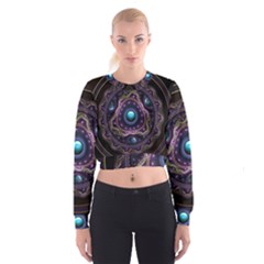 Beautiful Turquoise And Amethyst Fractal Jewelry Cropped Sweatshirt by jayaprime