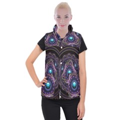 Beautiful Turquoise And Amethyst Fractal Jewelry Women s Button Up Puffer Vest by jayaprime