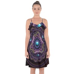 Beautiful Turquoise And Amethyst Fractal Jewelry Ruffle Detail Chiffon Dress by jayaprime