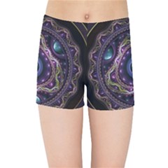 Beautiful Turquoise And Amethyst Fractal Jewelry Kids Sports Shorts