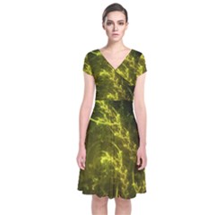 Beautiful Emerald Fairy Ferns In A Fractal Forest Short Sleeve Front Wrap Dress by jayaprime