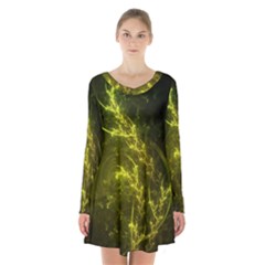 Beautiful Emerald Fairy Ferns In A Fractal Forest Long Sleeve Velvet V-neck Dress by jayaprime