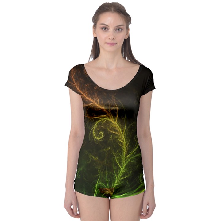 Fractal Hybrid Of Guzmania Tuti Fruitti and Ferns Boyleg Leotard 