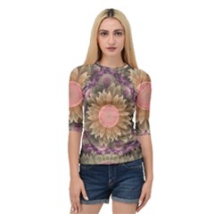 Pastel Pearl Lotus Garden Of Fractal Dahlia Flowers Quarter Sleeve Tee