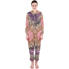 Pastel Pearl Lotus Garden Of Fractal Dahlia Flowers Hooded Jumpsuit (ladies)  by jayaprime