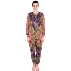 Pastel Pearl Lotus Garden Of Fractal Dahlia Flowers Onepiece Jumpsuit (ladies)  by jayaprime