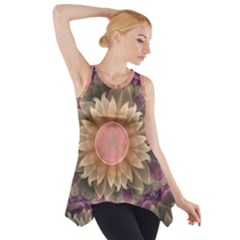 Pastel Pearl Lotus Garden Of Fractal Dahlia Flowers Side Drop Tank Tunic by jayaprime