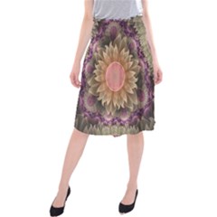 Pastel Pearl Lotus Garden Of Fractal Dahlia Flowers Midi Beach Skirt by jayaprime