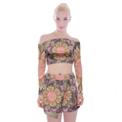 Pastel Pearl Lotus Garden Of Fractal Dahlia Flowers Off Shoulder Top With Skirt Set by jayaprime