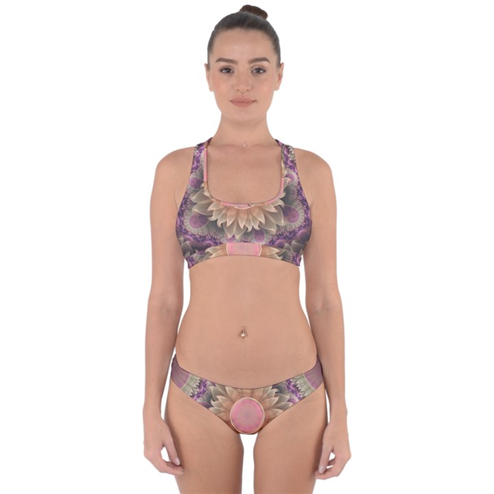 Pastel Pearl Lotus Garden of Fractal Dahlia Flowers Cross Back Hipster Bikini Set