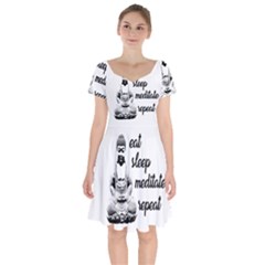 Eat, Sleep, Meditate, Repeat  Short Sleeve Bardot Dress by Valentinaart