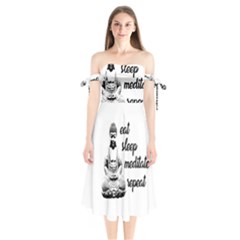 Eat, Sleep, Meditate, Repeat  Shoulder Tie Bardot Midi Dress by Valentinaart