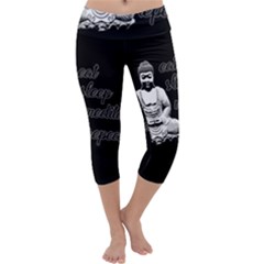 Eat, Sleep, Meditate, Repeat  Capri Yoga Leggings by Valentinaart